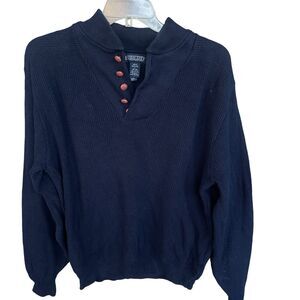 Lands End Sweater Men Large Blue Textured Button Up Grandpacore Vintage Nautical
